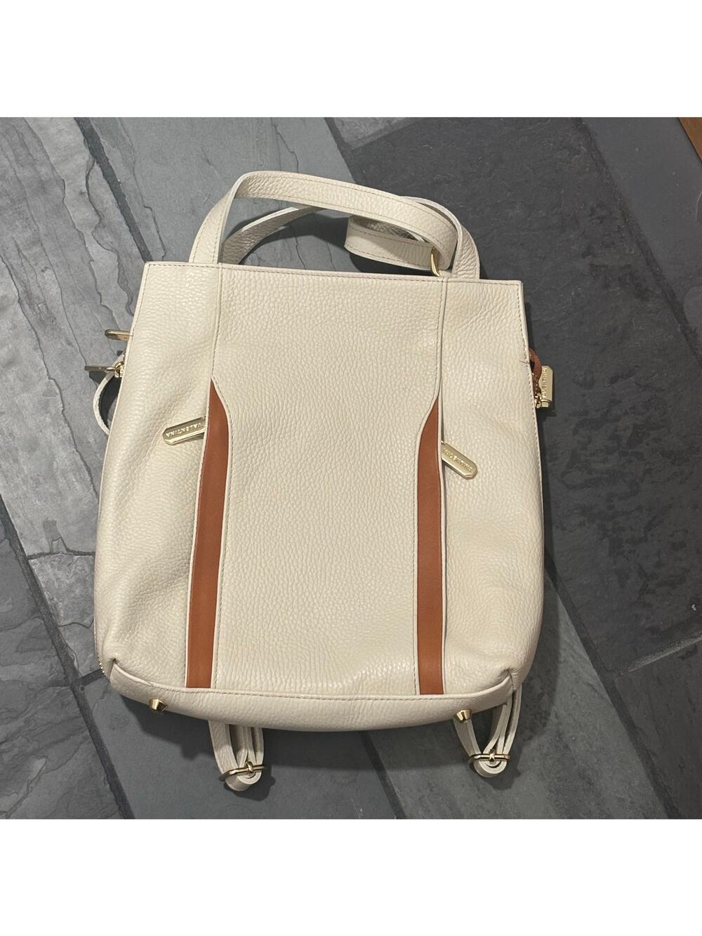 Valentina Cream & Cognac Pebbled Leather Convertible Handbag